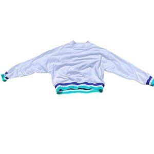 DSG White Sweatshirt Multicolor Striped Ribbed Hem & Cuffs Long Sleeve Casual S